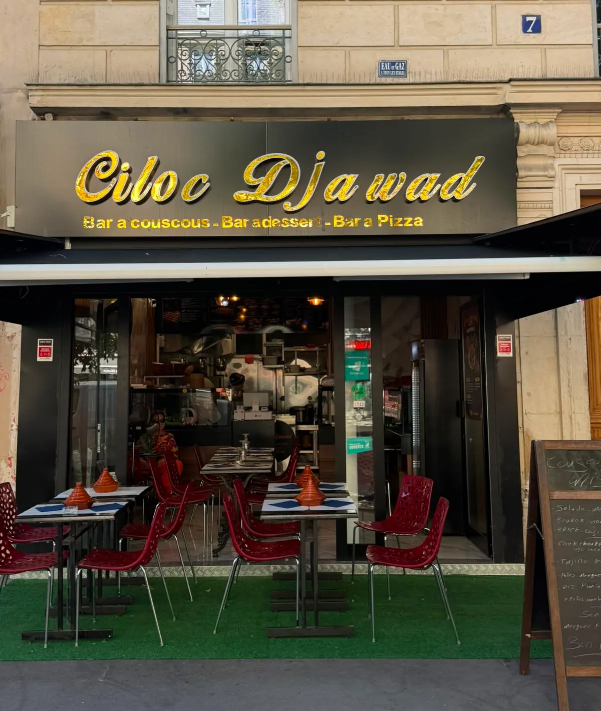 Devanture réelle du restaurant Ciloc Djawad au 7 avenue Philippe Auguste à Paris Nation